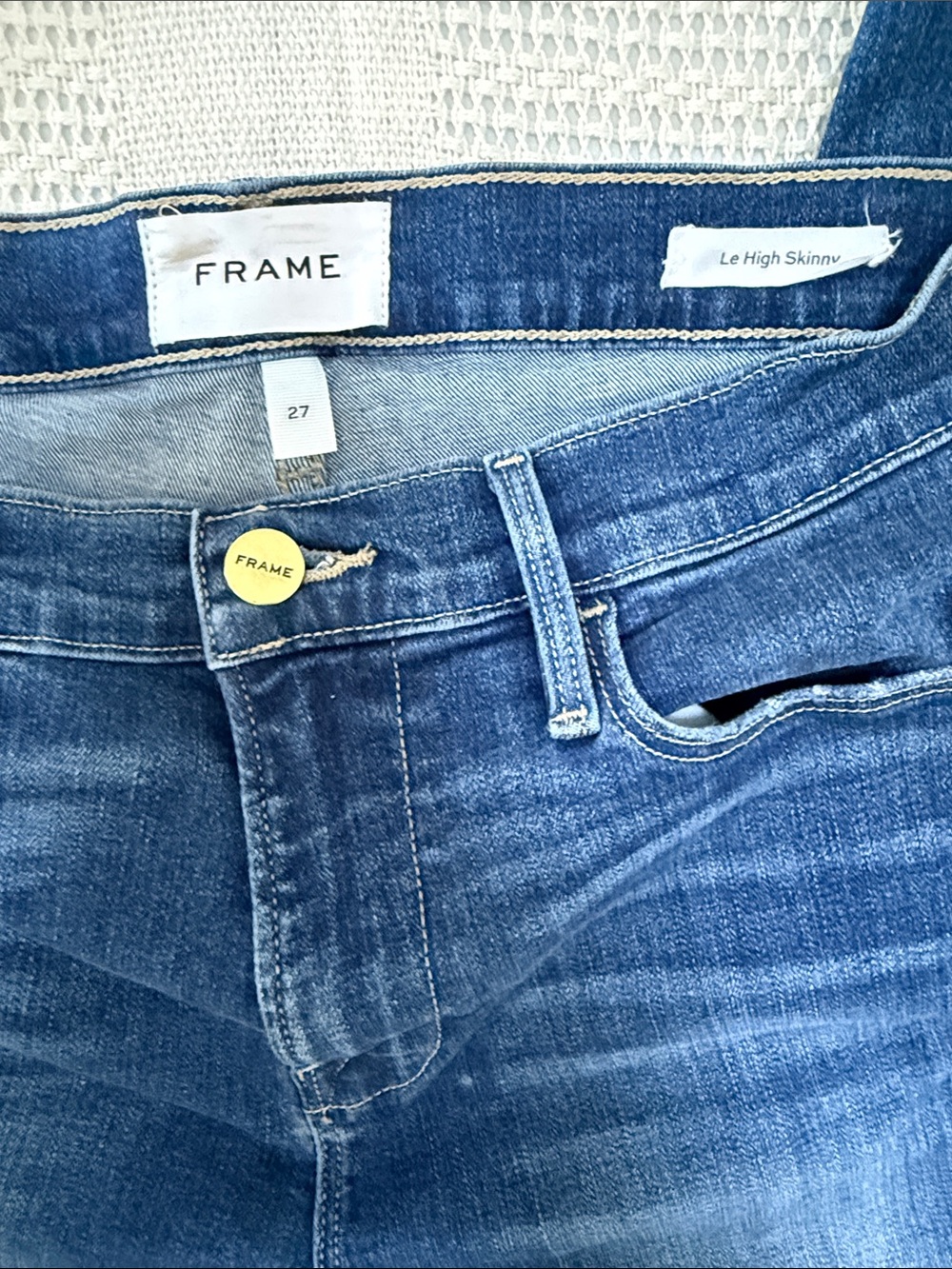 Frame Denim High-Rise Skinny Jeans - Dark Wash Blue - Picture 8 of 9